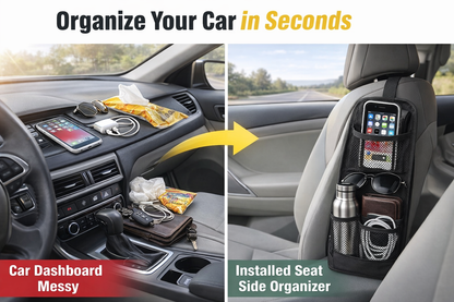 Car Seat Side Organizer Hanging Storage Bag, Multi-Pocket Car Storage Organizer with Mesh and Zipper Pockets, Car Seat Storage Pocket for Phone, Bottle, Wallet, Universal Fit (2 Pack)
