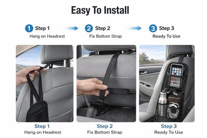 Car Seat Side Organizer Hanging Storage Bag, Multi-Pocket Car Storage Organizer with Mesh and Zipper Pockets, Car Seat Storage Pocket for Phone, Bottle, Wallet, Universal Fit (2 Pack)